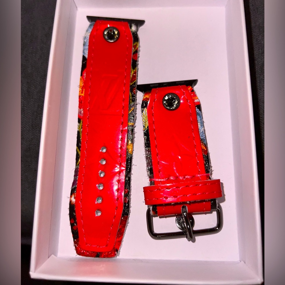 Upcycled Louis Vuitton fuchsia pink vernis with LV LOGO leather Apple Watch band